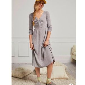 Anthropologie Charla Ruched Midi Dress in Dove Gray. Size XS (4). NWOT